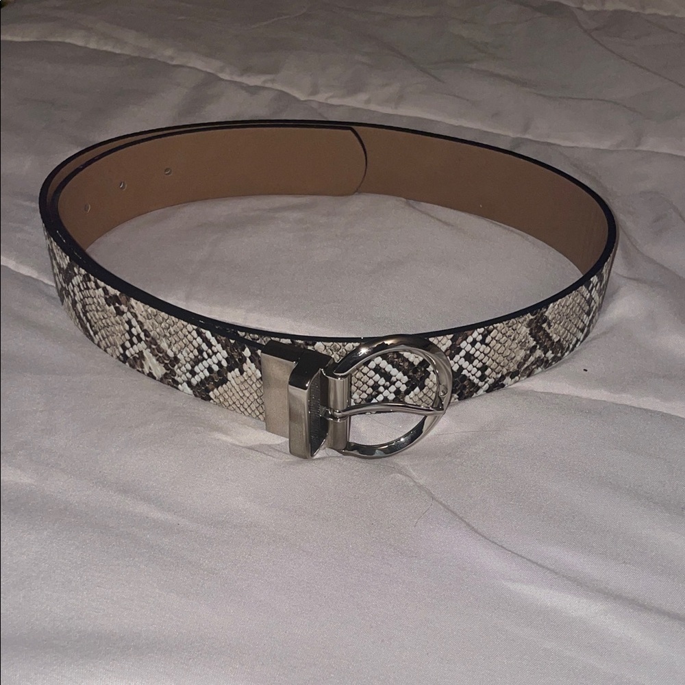 Stylish Snake Print Belt with Silver Buckle